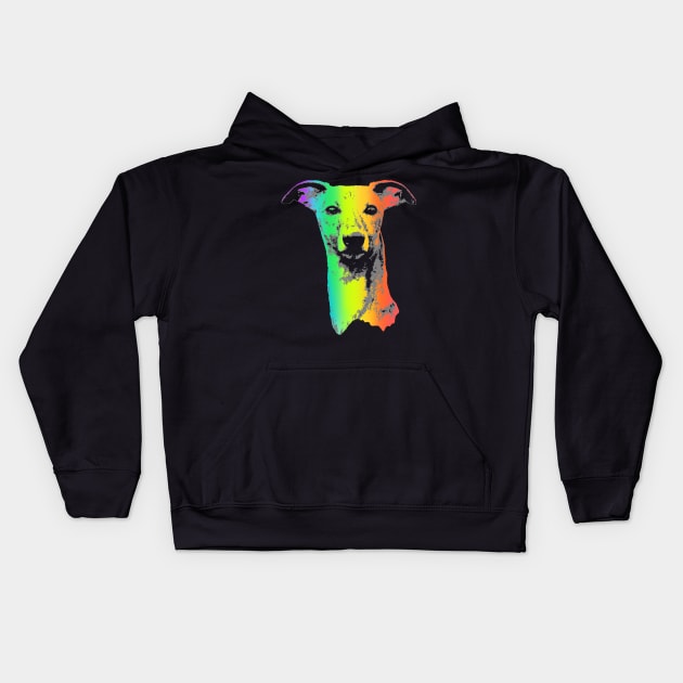 Rainbow Whippet Kids Hoodie by childofthecorn